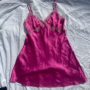 Pink lace satin slip dress